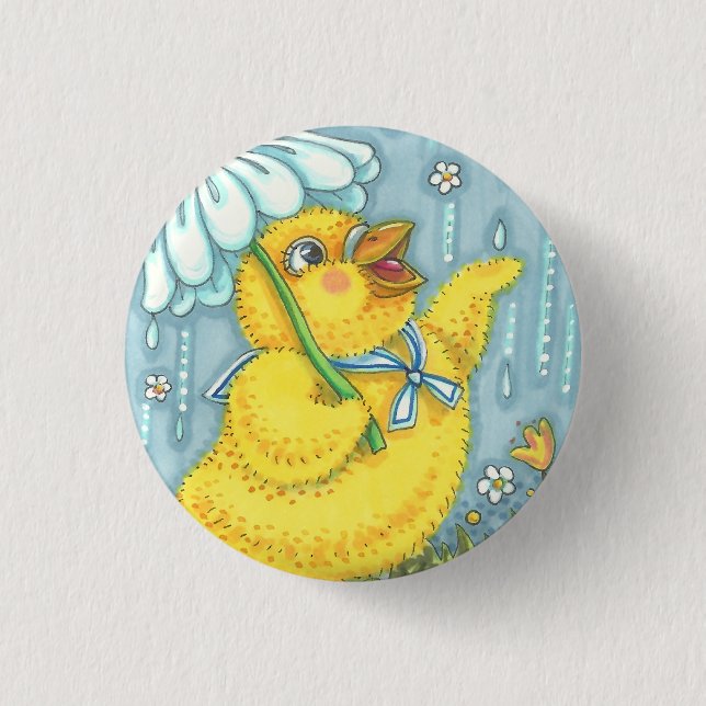 APRIL SHOWERS SPRING CHICK, EASTER BUTTON Round (Front)