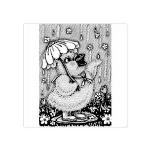 APRIL SHOWERS, SPRING CHICK RUBBER STAMP