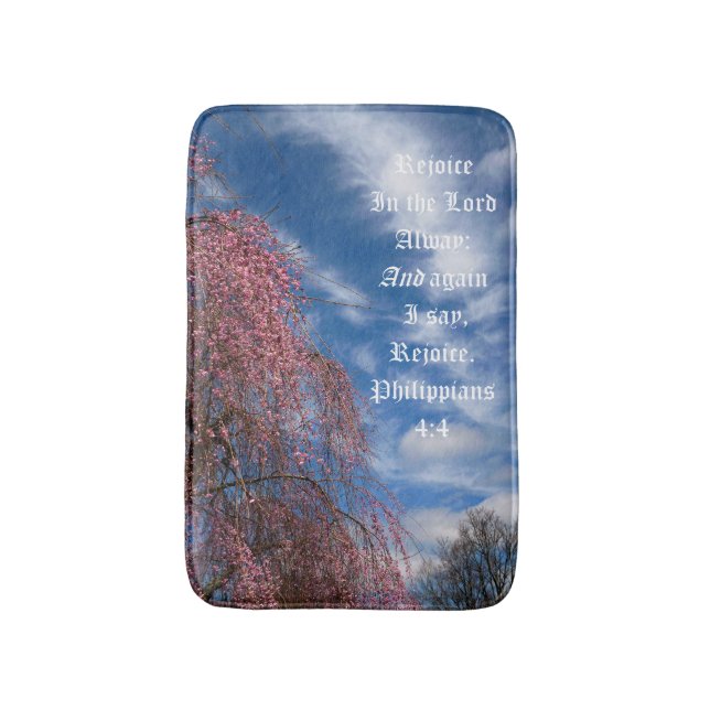 April Sky with Philippians 4:4 Bath Mat (Front Vertical)