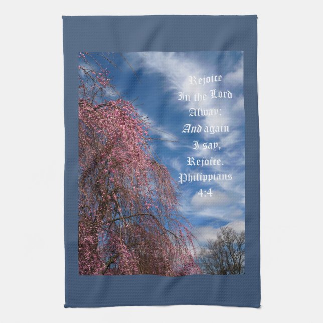 April Sky with Philippians 4:4 Kitchen Towel (Vertical)