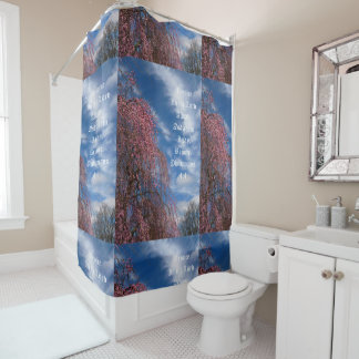 April Sky with Philippians 4:4 Shower Curtain