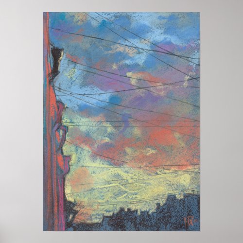 April Sunset Sky City Landscape Pastel Painting P Poster