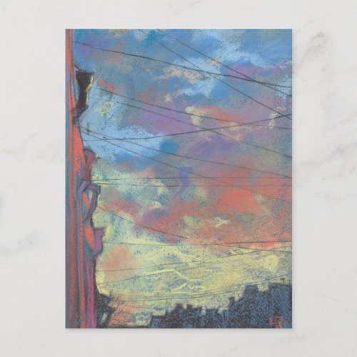 April Sunset Sky City Landscape Pastel Painting Postcard
