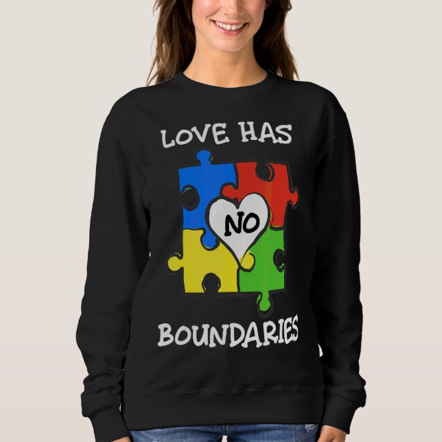 April We Wear Blue Autism Awareness Love Has No Bo Sweatshirt (Front)