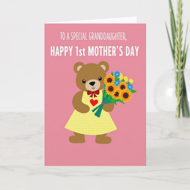 Apron Bear Floral Mothers Day Card (Front)