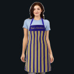 Apron Blue and Gold Stripe Happy Hanukkah<br><div class="desc">This apron is shown as is in a bold blue and gold-color stripe print. Text of Happy Hanukkah in gold-color at top.
Color: blue / Gold
 Straps: blue

Customize this item or buy as is. You can choose another strap color.




Stock Image</div>