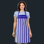 Apron Cafe Blue and Silver Stripe Happy Hanukkah<br><div class="desc">This apron is shown as is in a bold blue and silver-color stripe print. Text of Happy Hanukkah in silver-color at top.
Color: blue / silver-color
 Straps: blue

Customize this item or buy as is. You can choose another strap color.




Stock Image</div>