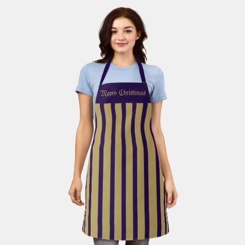 Apron Cafe Purple and Gold Stripe Merry Christmas