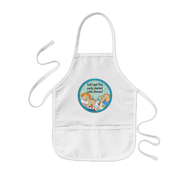 Apron Children Zeevie and Friends for Hanukkah Blu (Front)