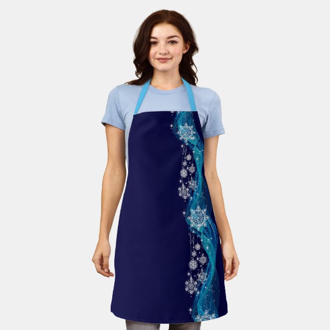 Apron Christmas Blue Tones Snowflakes (Worn)