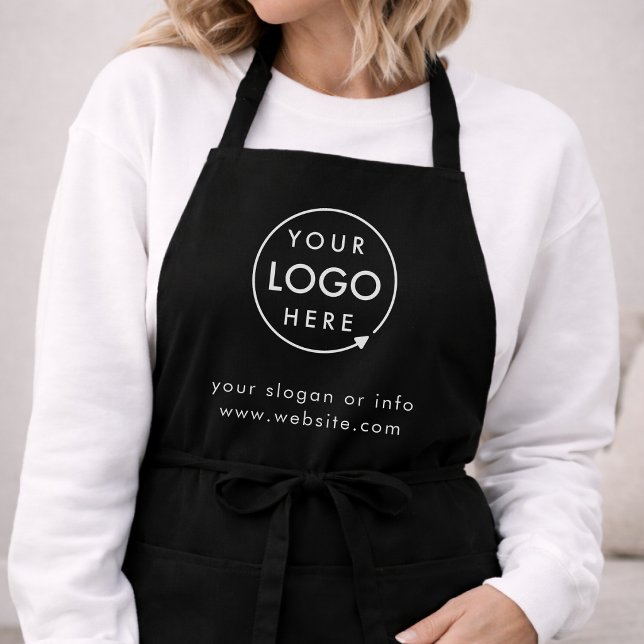 Apron Custom Logo Upload | Business Branded Aprons (Sleek black company branded aprons for your store or salon team apparel employee brand uniform.)