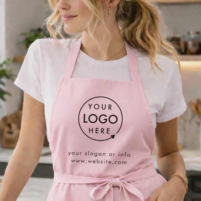 Apron Custom Logo Upload | Business Branded Aprons (Feminine pink company branded aprons for your store or salon team apparel or employee brand uniform.)