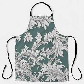 Apron Demask Black White Smokey Aqua