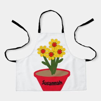 Apron - Flower Pot with Yellow Flowers