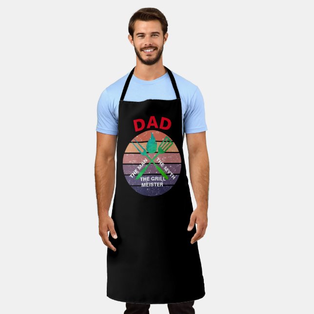 Apron For Men Sunset Design Black Chef Dad Apron   (Worn)