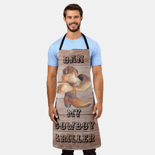 Apron Large Cowboy Griller on Wood (personalized)
