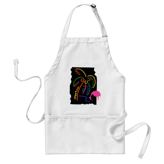 APRON ~ RETRO NEON PALM & FLAMINGO APRONS TIKI BAR (Front)