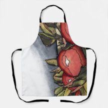 Apron with Apple Watercolor Graphic Image