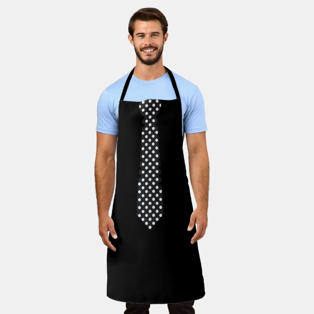 Apron With Polka Dot Tie Black Barbecue  Apron (Worn)