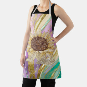 Apron with Sunflower Colorful Shades Metallic Art