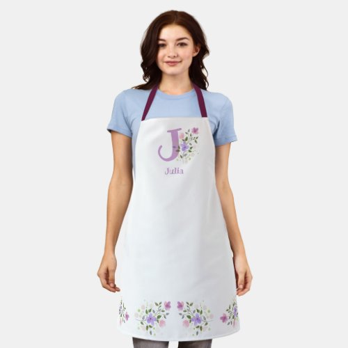 Apron with Wearers Initial  Name with Flowers