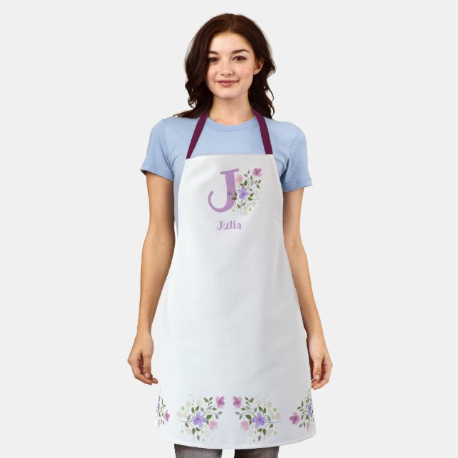 Apron with Wearer's Initial & Name with Flowers (Worn)