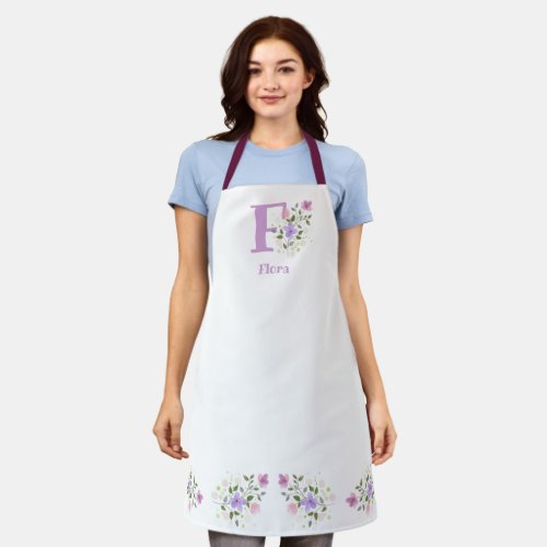 Apron with Wearers Initial  Name with Flowers