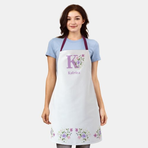 Apron with Wearers Initial  Name with Flowers