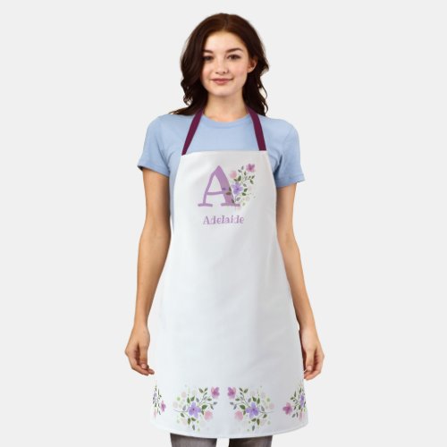 Apron with Wearers Initial  Name with Flowers