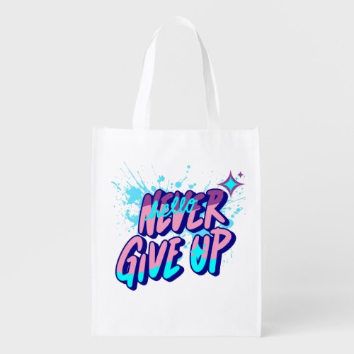 APRONS NEVER GIVE UP GROCERY BAG