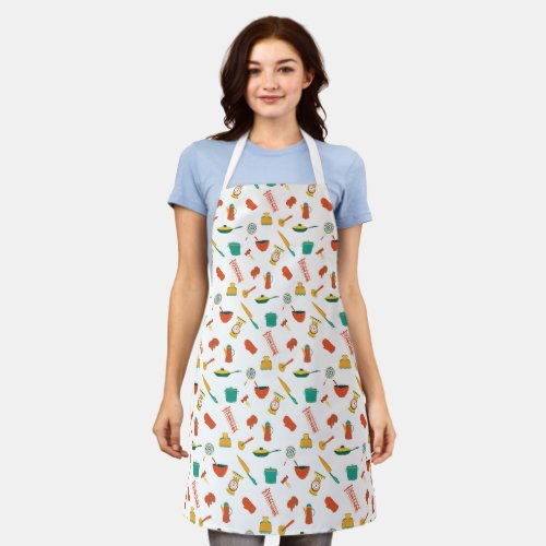 Aprons stained with kitchen utensils drawings
