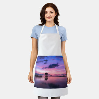 Aprons with image of peaceful lagoon in late after