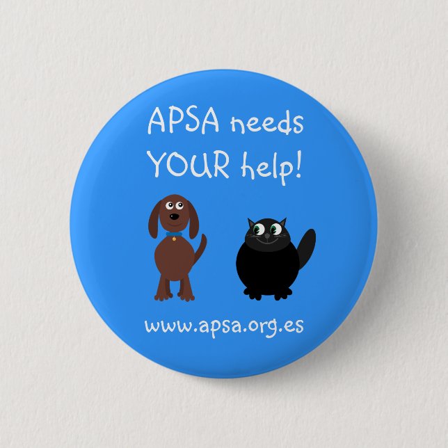 APSA Animal Protection Charity Cartoon Dog & Cat Pinback Button (Front)