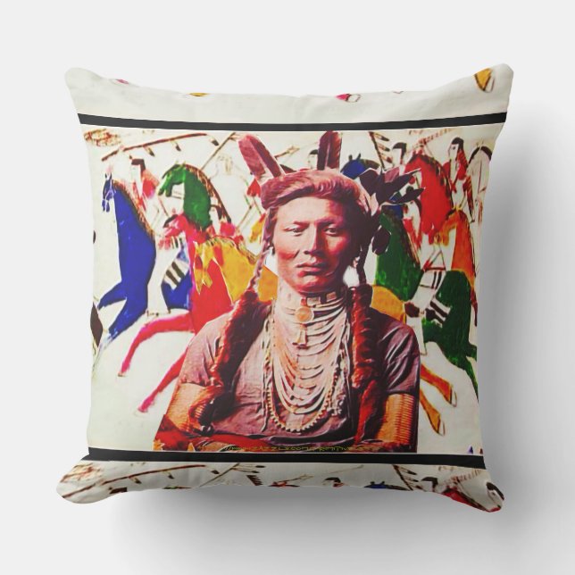 "Apsáalooke, children of the large-beaked bird." Throw Pillow (Front)