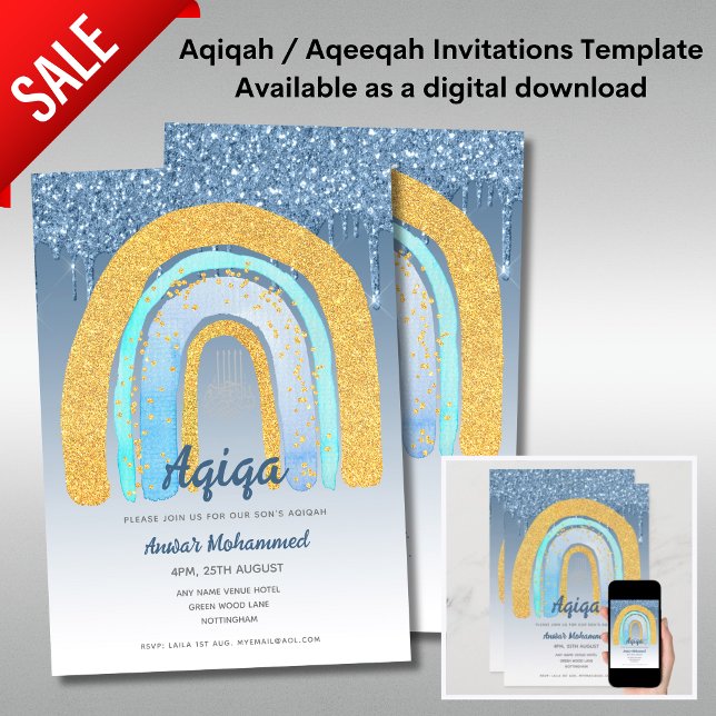 Aqiqa Invitation Templates Digital Rainbow Boy (Creator Uploaded)