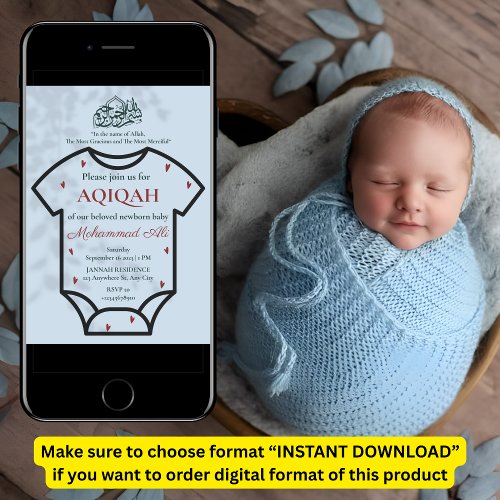 Aqiqah Blue Bodysuit Baby Boy Muslim Islamic