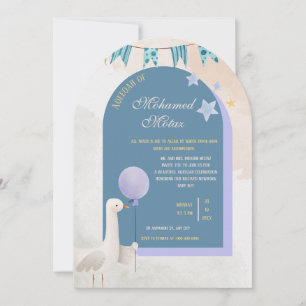 Aqiqah Invitation for Baby Boy  Editable Blue Arch