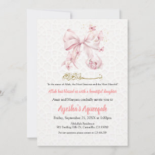 Aqiqah Pink Bow Girl Invitation