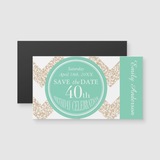 Aqua 40th Birthday Celebration Magnetic cards (Front/Back)