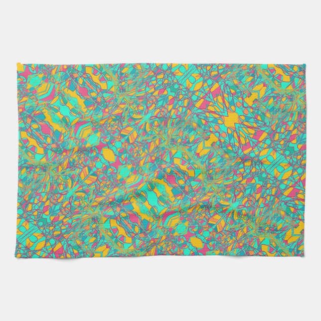aqua abstract art retro design kitchen towel (Horizontal)