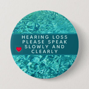 Aqua Abstract Heart Hearing Loss 3 Inch Button