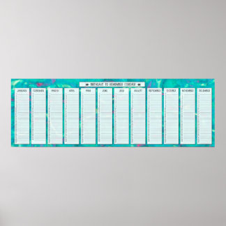 Aqua Abstract Perpetual Birthday Calendar Poster