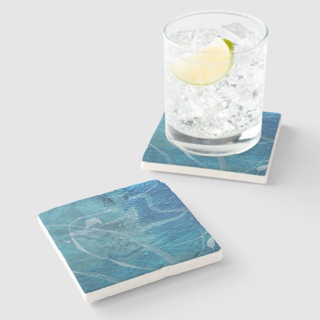 Aqua Abstract Stone Coaster (Side)