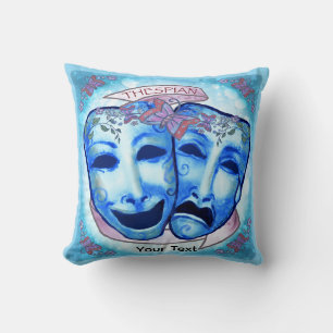 Aqua Actor Masks Throw Pillow