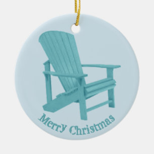 Aqua Adirondack Chair Your Text Ceramic Ornament