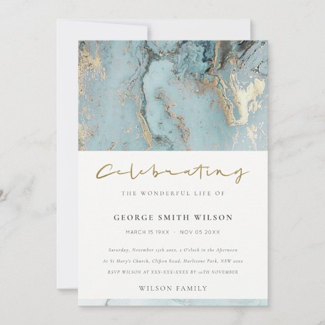 AQUA AGATE CELEBRATING MEMORIAL SERVICE INVITE (Front)