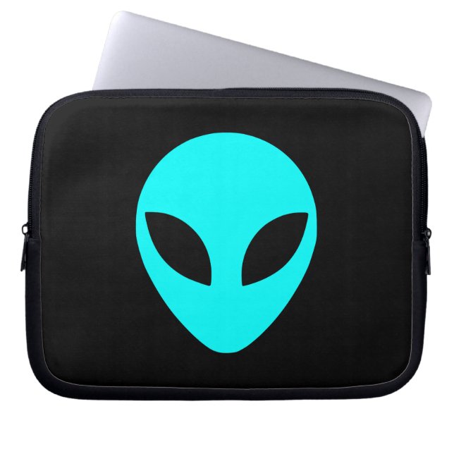 Aqua Alien Head Laptop Sleeve (Front)