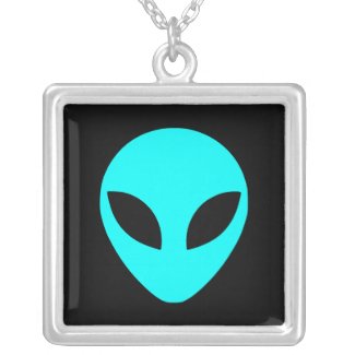 Aqua Alien Head Silver Plated Necklace