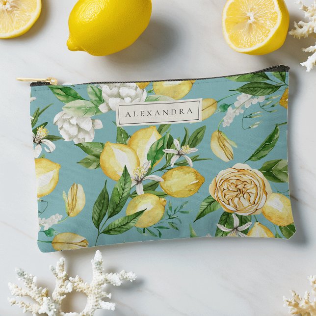 Aqua | Amalfi Coast Lemon Blossom Personalized Accessory Pouch (Creator Uploaded)
