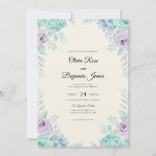 Aqua Amethyst Painted Wedding Invitation